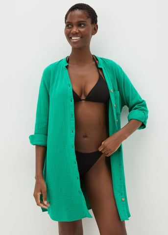 Green Double Cloth Cotton Beach Shirt  F513489