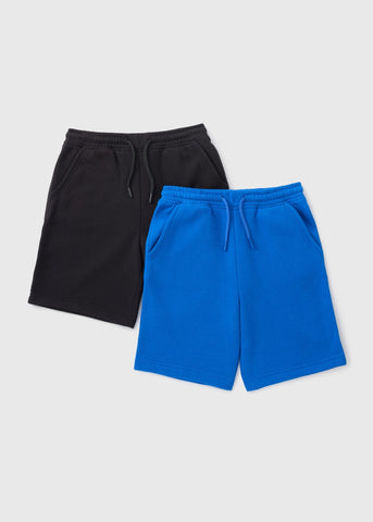 2 Pack Boys Blue & Black Jogger Shorts (7-15yrs)  B067175