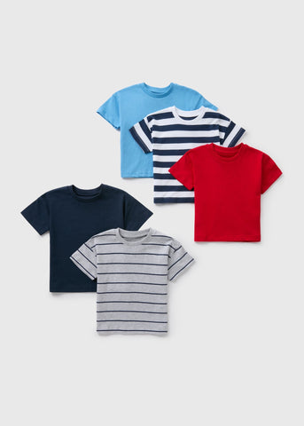 5 Pack Boys Multicolour Stripe & Solid T-Shirts (1-7yrs)  B369528