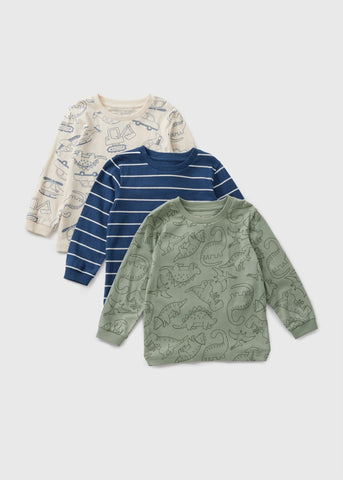 3 Pack Boys Multicolour Dino Long Sleeve Tops (1-7yrs)  B369540
