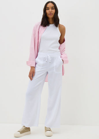 White Wide Leg Drawstring Trousers  F513542