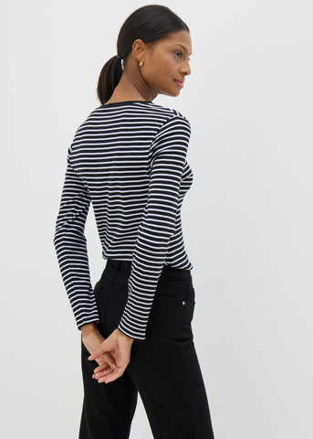 Black Fitted Long Sleeve Stripe Top  F467581