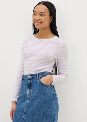 Pink Fitted Long Sleeve Stripe Top  F467582