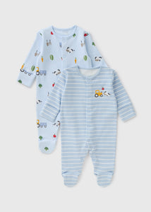 2 Pack Baby Blue Transport Sleepsuits (Newborn-23mths)  C136486