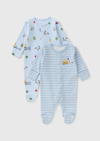 2 Pack Baby Blue Transport Sleepsuits (Newborn-23mths)  C136486