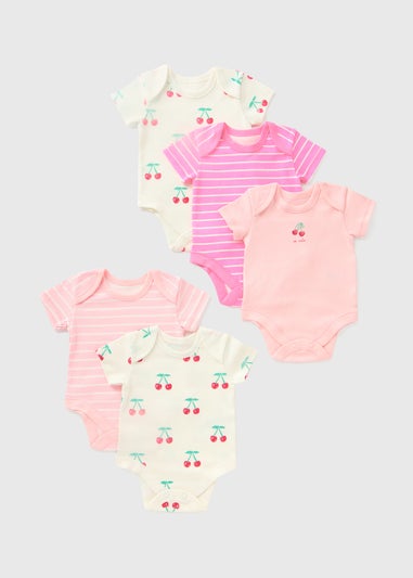 5 Pack Baby Pink Cherry Bodysuits (Newborn-23mths)  C136500