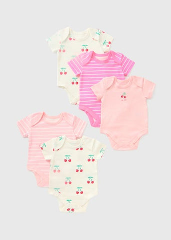 5 Pack Baby Pink Cherry Bodysuits (Newborn-23mths)  C136500