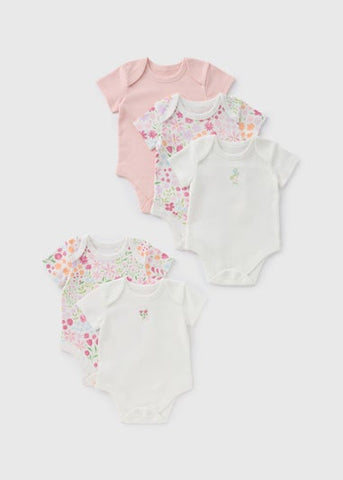 5 Pack Baby Pink Floral Bodysuits (Newborn-23mths)  C136501