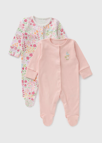 2 Pack Baby Pink Floral Sleepsuits  C136502