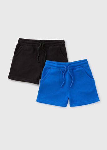 2 Pack Black & Blue Jogger Shorts (1-7yrs)  B369575