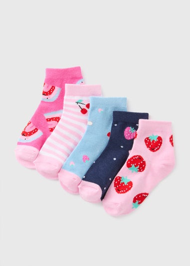 5 Pack Girls Pink Fruit Socks (Younger 6-Older 3.5) G034089