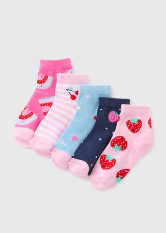 5 Pack Girls Pink Fruit Socks (Younger 6-Older 3.5) G034089