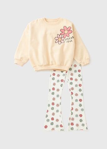 Girls Yellow Floral Sweatshirt & Flare Set (1-7yrs) C271154