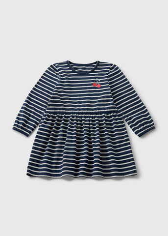 Girls Navy Stripe Cherry Dress (1-7yrs)  C101557