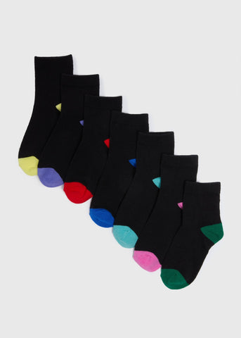 7 Pack Black Coloured Toe Socks (Younger 6-Older 6.5)  B300442