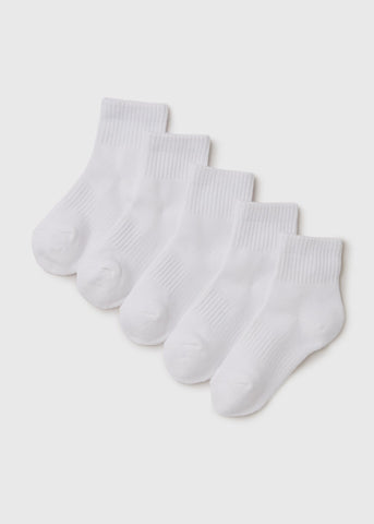 5 Pack Boys White Sports Socks (Younger 6-Older 6.5) B300449