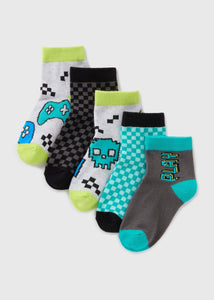 5 Pack Boys Multicolour Gamer Socks (Younger 6-Older 6.5)  B300459