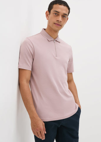 Pink Interlock 1/4 Zip Polo Shirt  M437840
