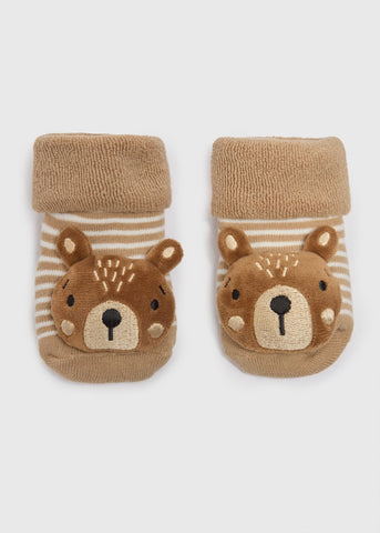 Baby Beige Bear Rattle Socks (Newborn-6mths)  C136522