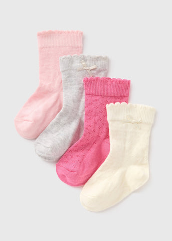 4 Pack Baby Pink Pointelle Socks (Newborn-23mths) C136526