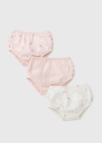 3 Pack Baby Pink Fruit Frill Knickers (Newborn-23mths)  C136529