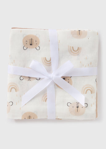 3 Pack Baby Beige Bear Muslin Cloths  C136533