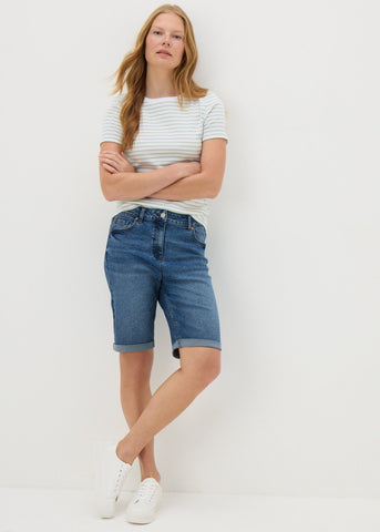 Blue Mid Wash Denim Knee Length Shorts  F513675