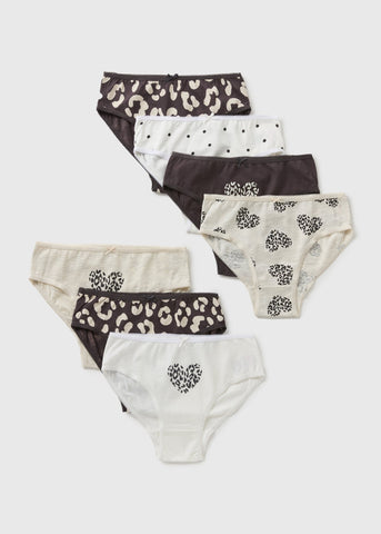 7 Pack Girls Black Leopard Knickers (1-13yrs) G370587