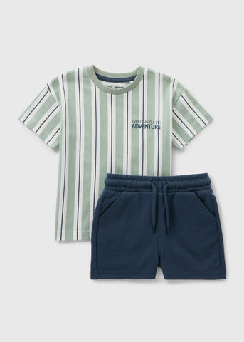 Boys Green Stripe T-Shirt & Shorts Set (1-7yrs)  B369712