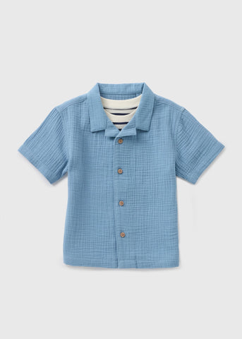 Boys Blue Stripe T-Shirt & Shirt Set (1-7yrs)  B369729