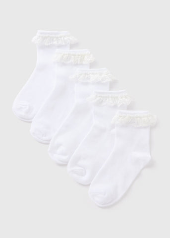 5 Pack Girls White Frill Ankle Socks (Younger 6-Older 6.5) G034139