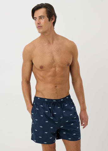 Navy Shark Embroidered Swim Shorts  M494365