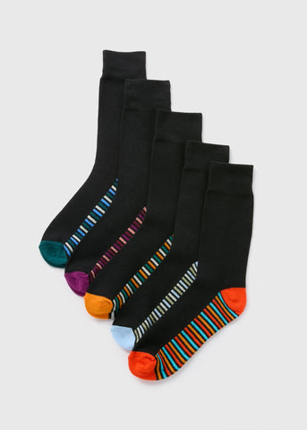 5 Pack Black Colour Stripe Socks  M495078