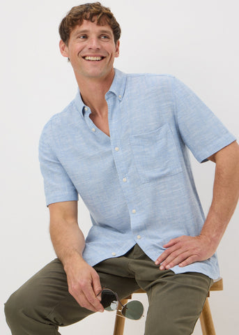 Blue Linen Blend Dye Shirt  M437883