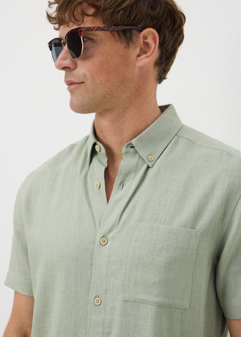 Green Linen Short Sleeve Shirt  M437884