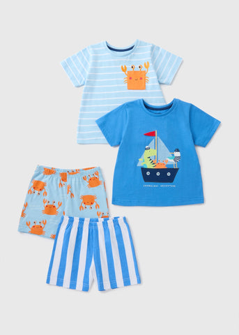 2 Pack Boys Blue Boat T-Shirt & Shorts Set (1-7yrs)  C173266