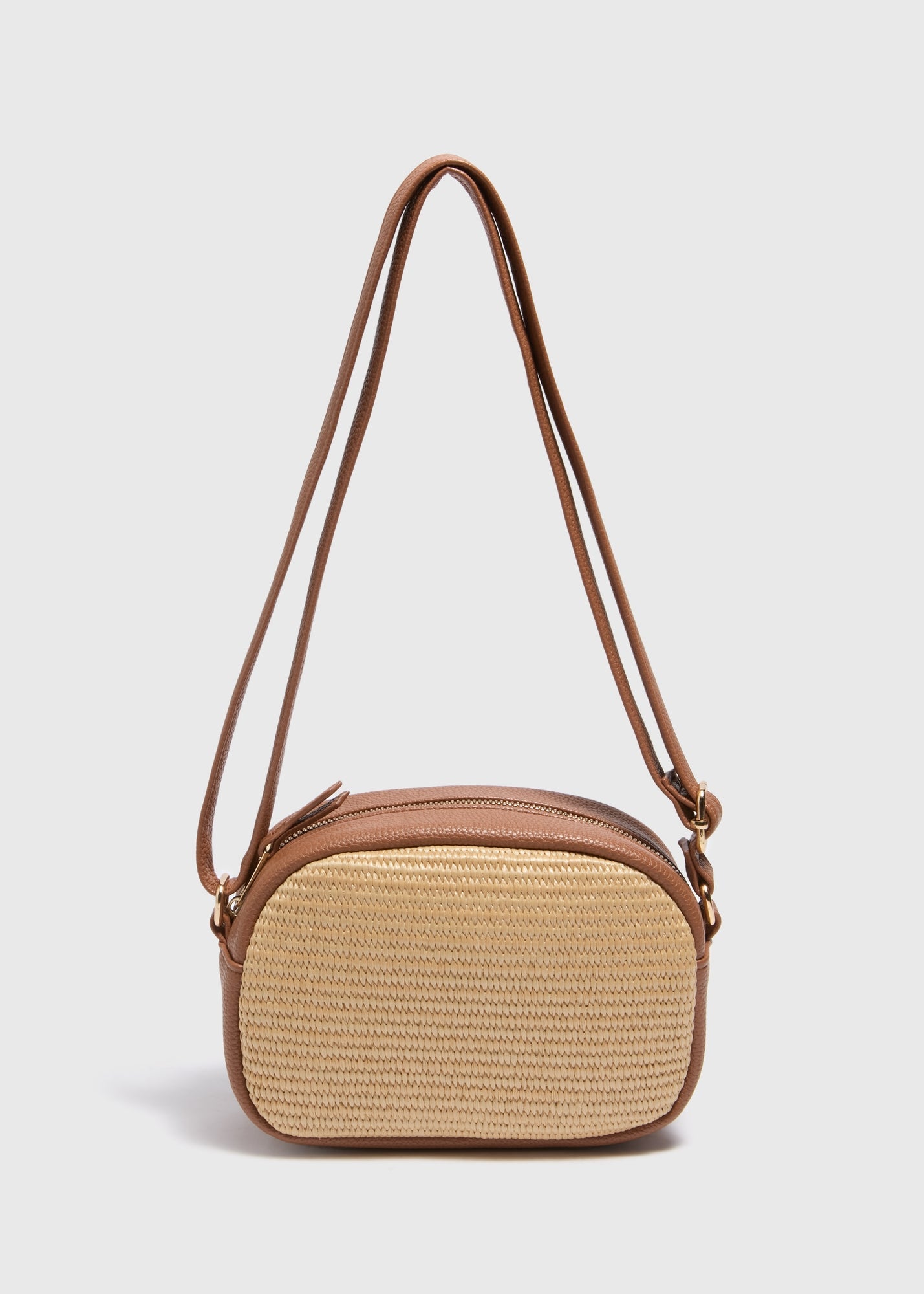 Tan Straw Camera Cross Body Bag  F442112