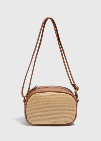 Tan Straw Camera Cross Body Bag  F442112