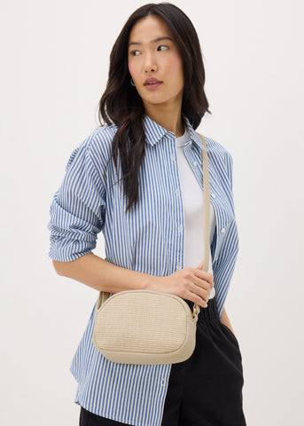 Cream Straw Camera Cross Body Bag  F442116