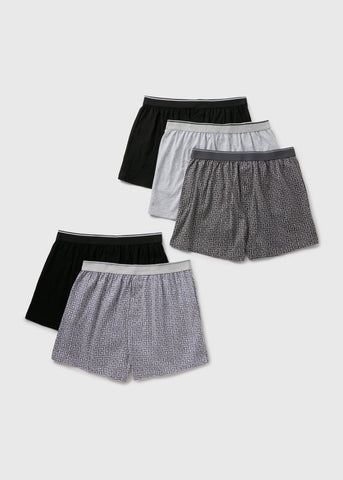 5 Pack Grey Mono Patterned Loose Fit Boxers  M497235