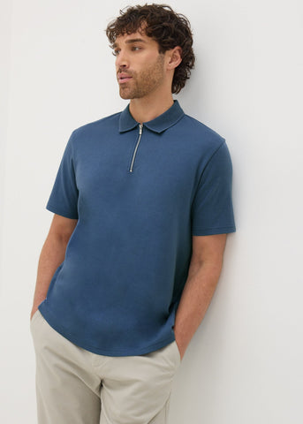 Blue Interlock 1/4 Zip Polo Shirt  M437918