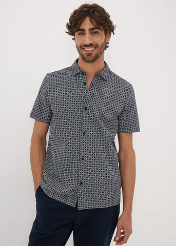 Navy Tile Print Shirt  M437936