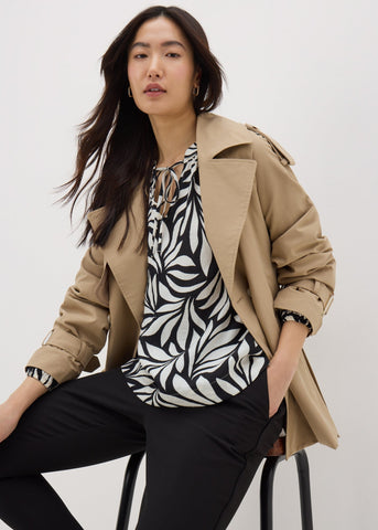 Black Crinkle Palm Boho Blouse  F348287
