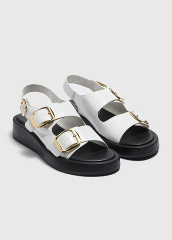White Chunky Double Buckle Sandals  F541278