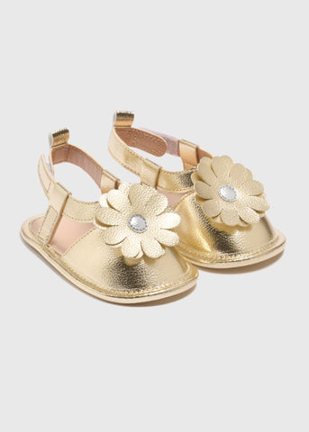 Girls Gold Flower Sandals (Newborn-18mths)  C304174