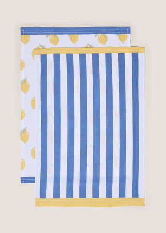 Blue and Yellow Lemon Printed Tea Towels M485779
