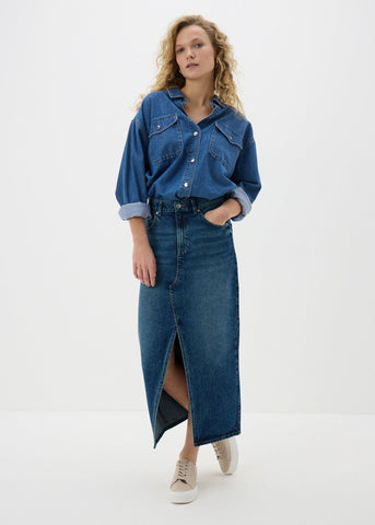 Mid Wash Denim Midi Skirt  F481000