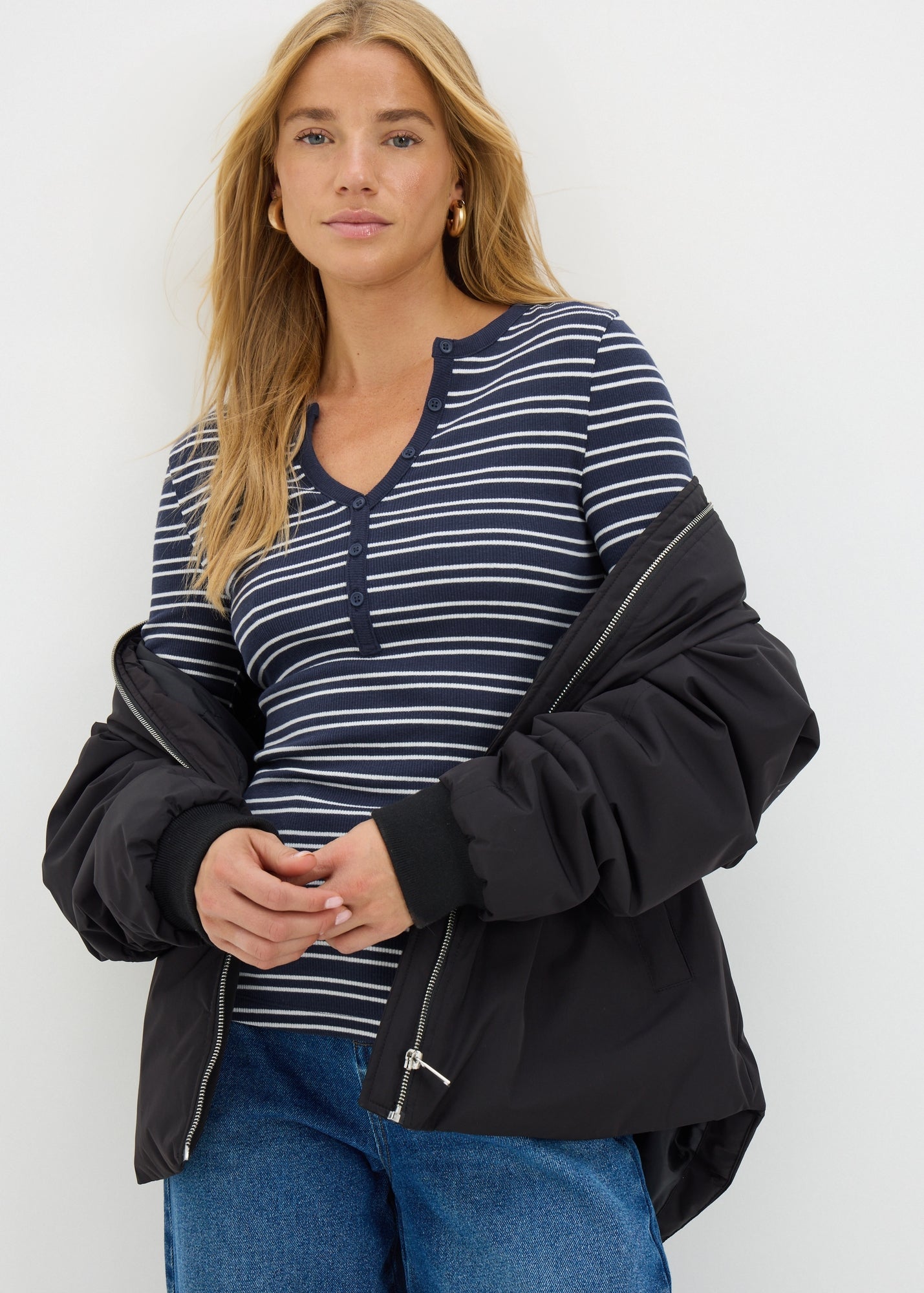 LS HENLEY TOP STRIPE F467673