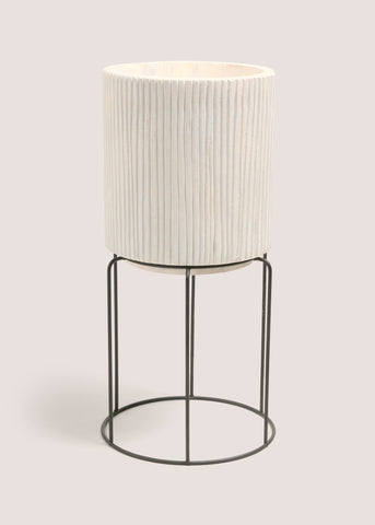 Wood Metal Stand Planter Cream M699067