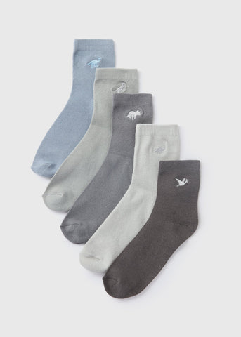 5 Pack Boys Dino Embroidered Socks (Younger 6-Older 6.5)  B300476
